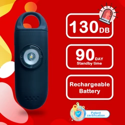 Conception Brevet Rechargeable Portable Autodéfense Mini Porte clés Alarme Safe Sound 130db Sécurité Personnelle pour les femmes 