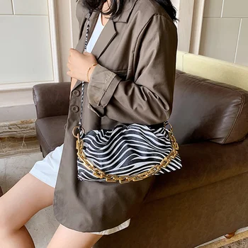 

Trendy Striped Girl Shoulder Messenger Bag Simple Summer Shopping Ms Fashion Bag Personality Soft Lady's Hand-held Chains Bag