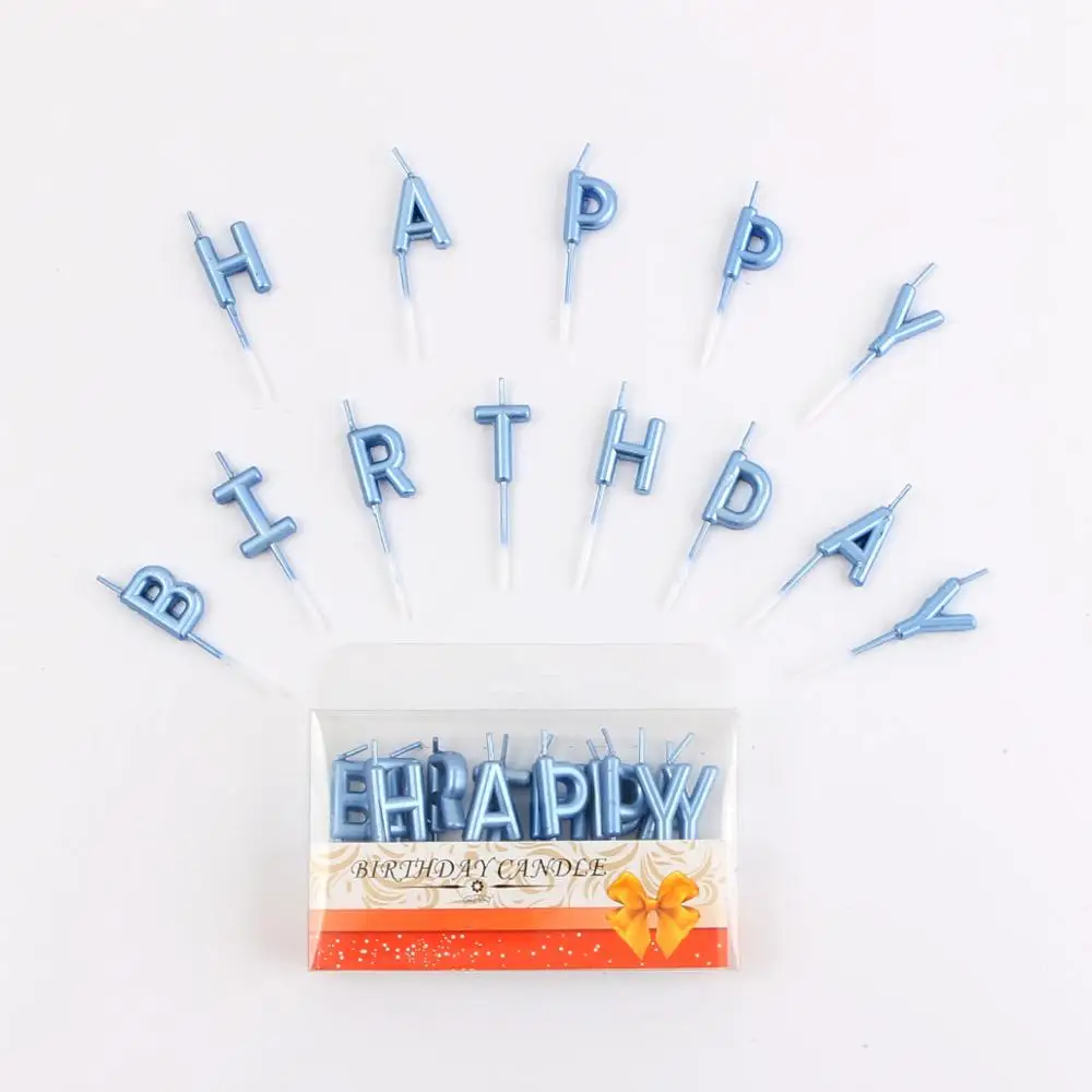 blue Розовые, золотые, серебряные, красные с надписью «Happy Birthday», праздничный торт, праздничные принадлежности для дня рождения, милые свечки на день рождения для кухни, выпечка в подарок - Цвет: blue