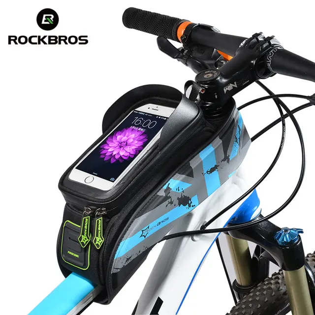 US $17.28 ROCKBROS Bicycle Bag MTB Road Bike Bag Rainproof Touch Screen Cycling Front Tube Frame Bag 5.8/6.0 