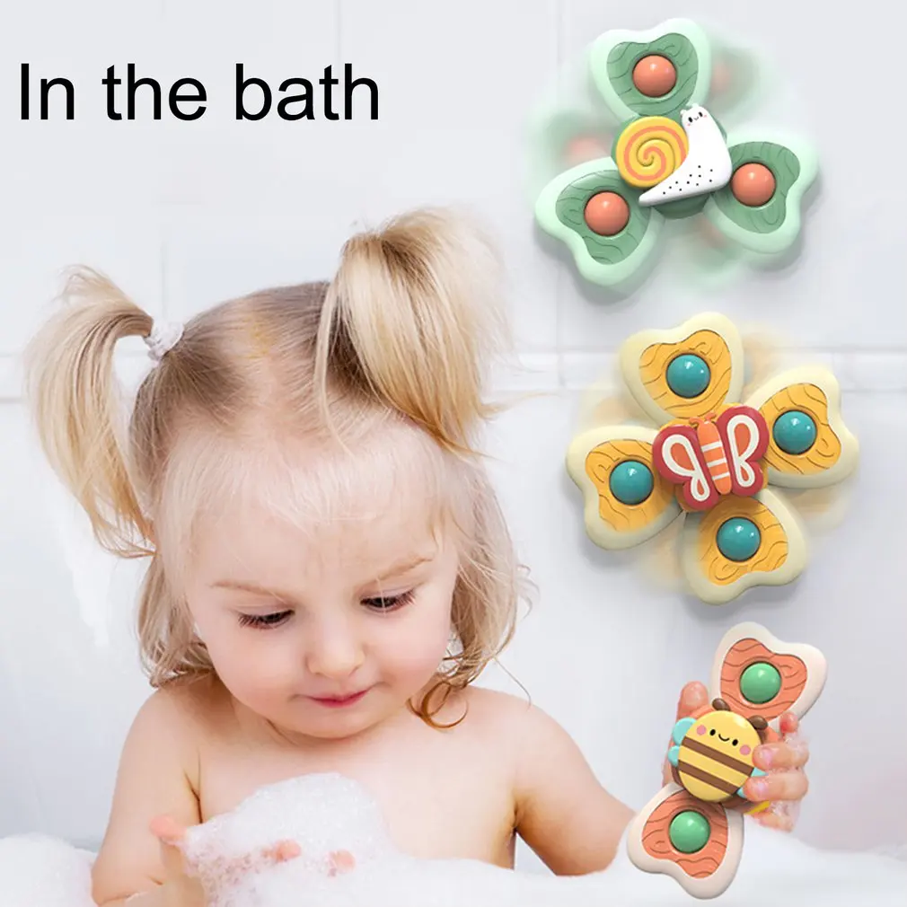 4pcs Baby Spin Top Bath Toys For Boy Children Bathing Sucker Spinner