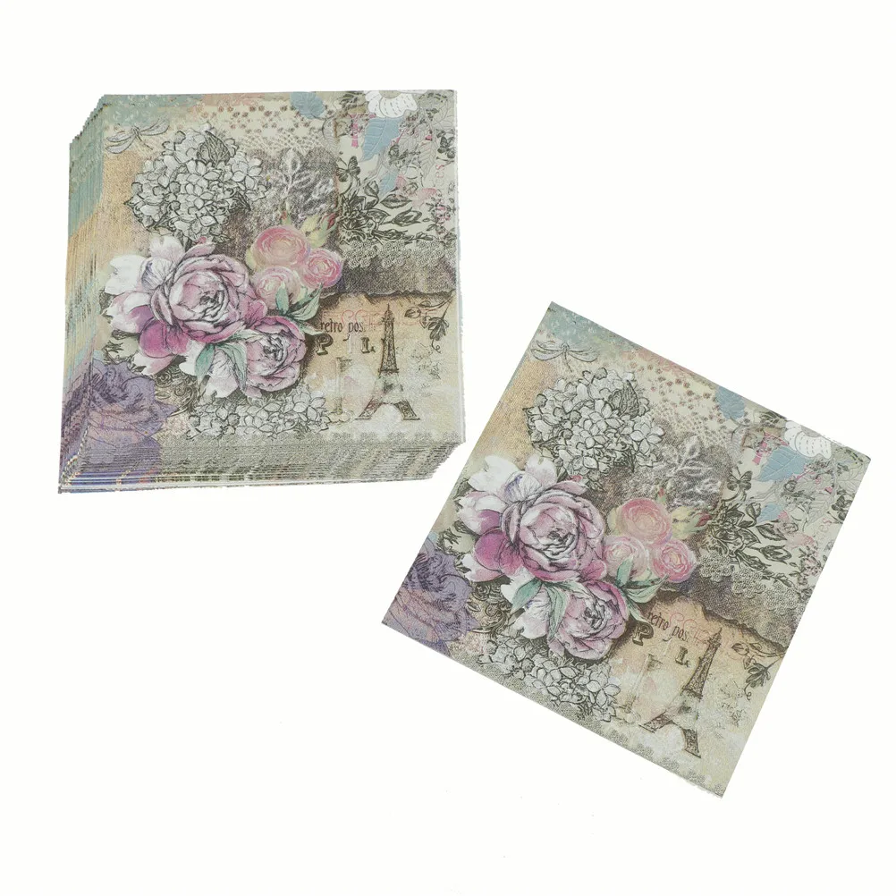 20pcs Tissue Decoupage Servilleta Summer Party Supplies Printed Feature Rose Paper Napkins For Event & Party Decoration