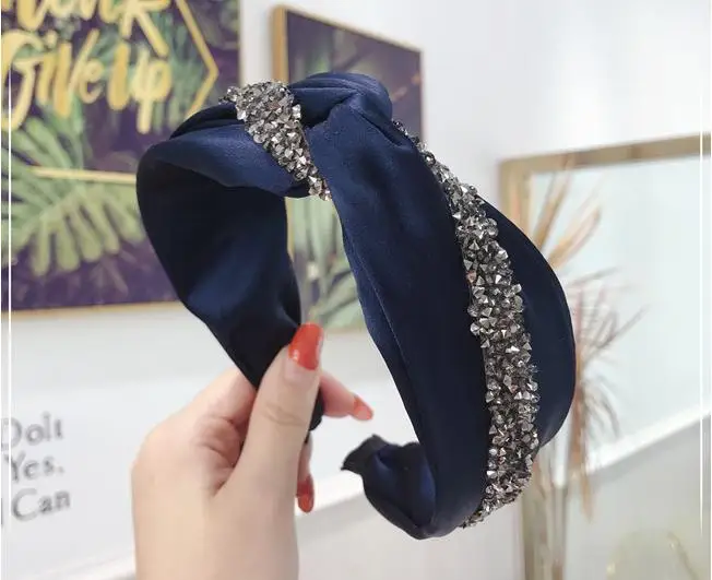 Украшенная кристаллами цепочка для волос женские аксессуары однотонная атласная повязка для волос со стразами аксессуары для волос для взрослых повязка на волосы с крестиком со стразами