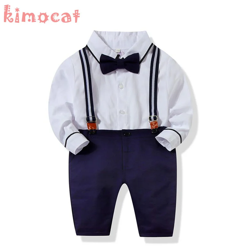 White Kiomcat/Одежда для маленьких мальчиков Модная одежда для маленьких джентльменов От 1 до 5 лет для свадебной вечеринки комплекты для мальчиков футболка+ штаны+ галстуки - Цвет: White