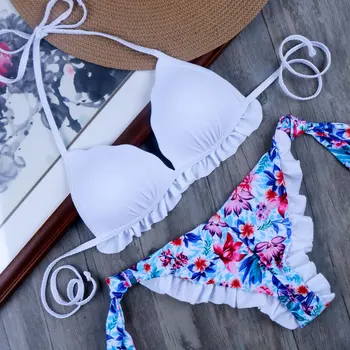 

Sexy Ruffle Plus Size Swimsuit Push Up Bikini 2020 Biquini Brazilian Bikini Set Halter Ribbed Swimwear Women Maillot De Bain