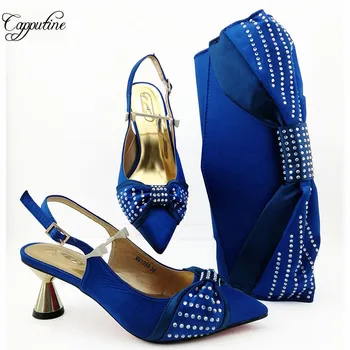 

Fashion party royal blue pointed toe pumps and handbag set high heel shoes with bag set MM1099, heel height 7cm