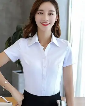 

ZOUDKY Womens Tops and Blouses Cotton Women Shirts Solid Women Blouses Short Sleeve White BR005