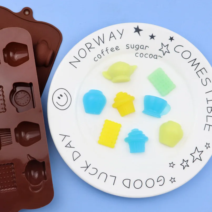 Tee Zeit Silikon Form Nachmittag Teekanne Kaffee Tassen Keks Schokolade Süßigkeiten Form Zum Backen Eiswürfel Tablett Küche Gadgets – Detail 1