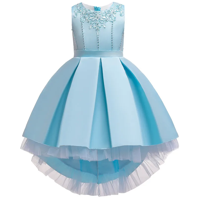 Летнее платье с цветочным рисунком для маленьких девочек; кружевные Детские платья подружки невесты без рукавов; детская праздничная одежда принцессы; От 3 до 14 лет - Цвет: blue