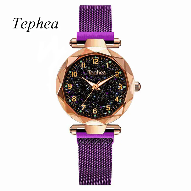 Модные женские часы Звездное небо роскошные магнитные женские наручные часы Stardust водонепроницаемые часы со стразами Orologio Donna Новинка - Цвет: Gold Purple