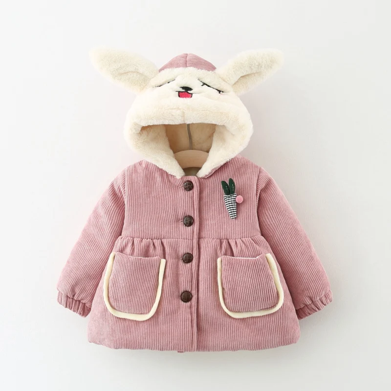 Теплое зимнее детское утепленное пальто для девочек, парки, кардиган для маленьких детей, Вельветовая куртка с капюшоном и морковкой, верхняя одежда, Casaco S10036 - Цвет: Pink