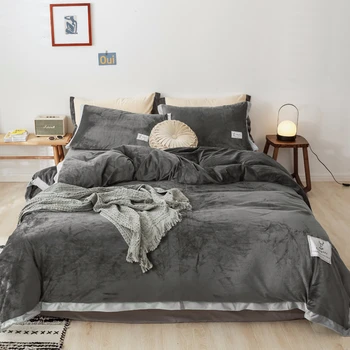 

Simple Style Solid Color Crystal Velvet Bedding Sets Super Soft Cozy Skin-friendly Duvet Cover Sets Bedroom Decoration 3/4pcs