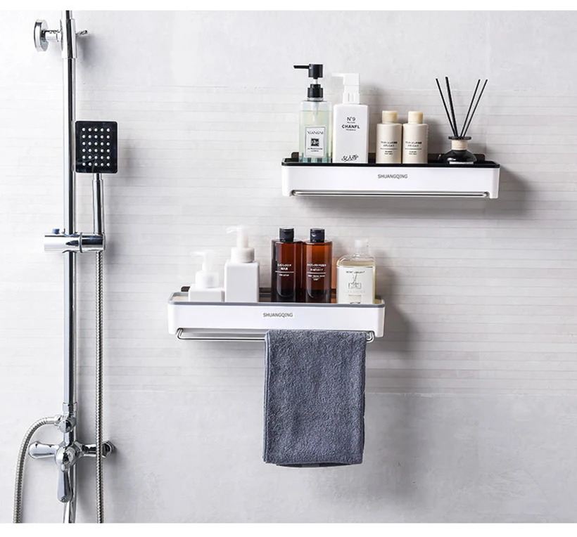 New Simple Style Bathroom Organizer Towel Rag Storage Rack Bathroom Accessories Multifunctional Hook Bathtub Tray Makeup Room