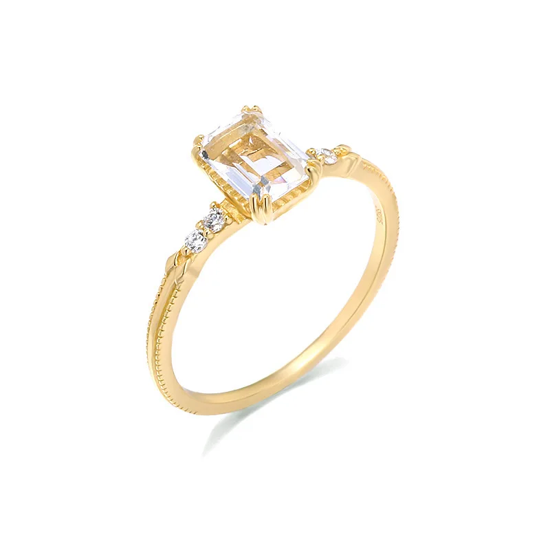 

Beautiful jewelry new summer 2020 contracted custom 925 sterling silver square white crystal gold ring wedding gift wholesale