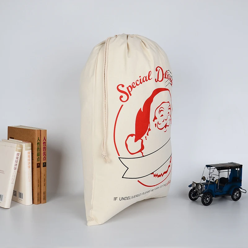 1pc Christmas Gift Santa Sacks Drawstring Canvas Santa Sack Xmas Canvas Bag Big Santa Claus Gift Bag
