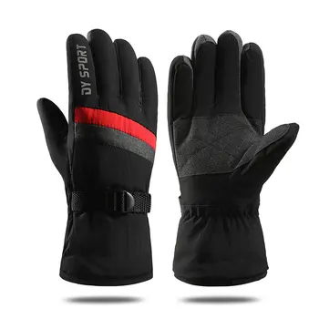 

2020 Winter Skiing Gloves Windproof Velvet Adjustable Wrist Strap Leather Palm Glove Cold Weather Riding Snowboarding Cycling