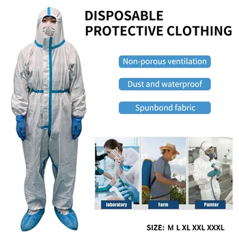 

High Antibacterial Disposable Coveralls Protective Clothing Breathable Hooded Suit with Elastic Cuffs Ankles Hoodie Dustproof