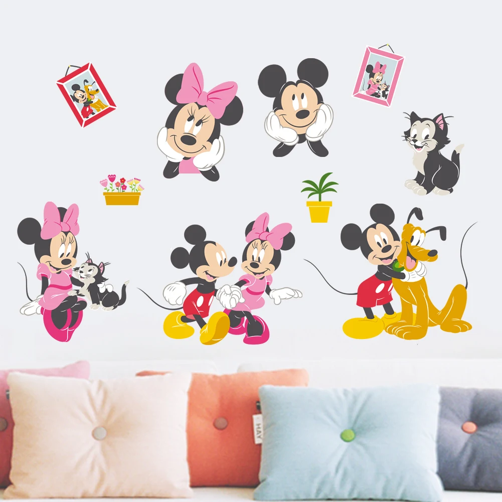 

Cartoon Mickey Minnie Mouse Pluto Cat Wall Decals Kids Rooms Home Decor Disney Wall Stickers Pvc Mural Art Diy Posters