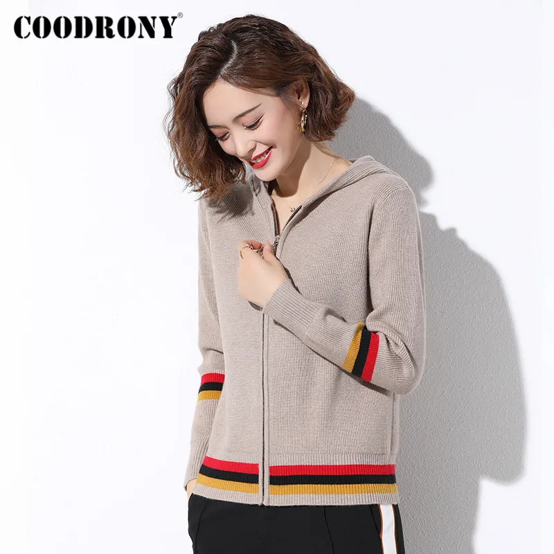 COODRONY Brand Casual Soft Knitted Warm Jumpers Female Striped Hooded 2020 Autumn Winter Streetwear Slim Sweaters Women W1081