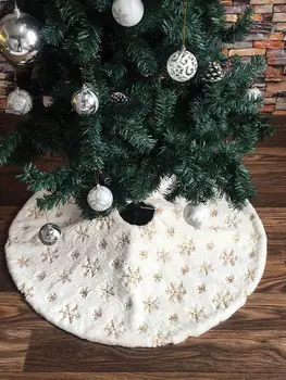 

Gold Snowflake Plush Christmas Tree Skirts Cloth Base Floor Mat Cover XMAS Party Decoration Floor Mat Cover Ornaments Slipcover