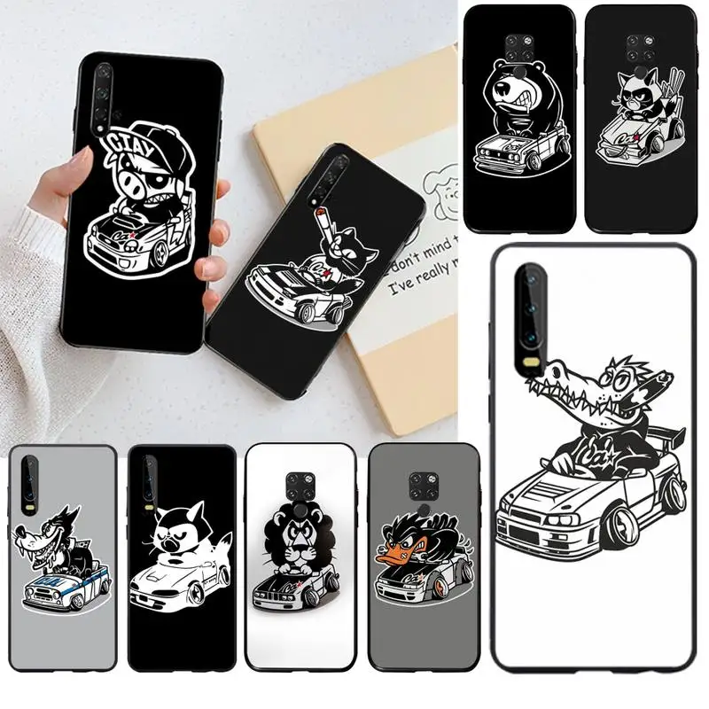 Мягкий чехол для телефона HUAGETOP JDM Drift Car Cat на заказ Huawei P40 P30 P20 lite Pro Mate 30 20 P Smart 2019