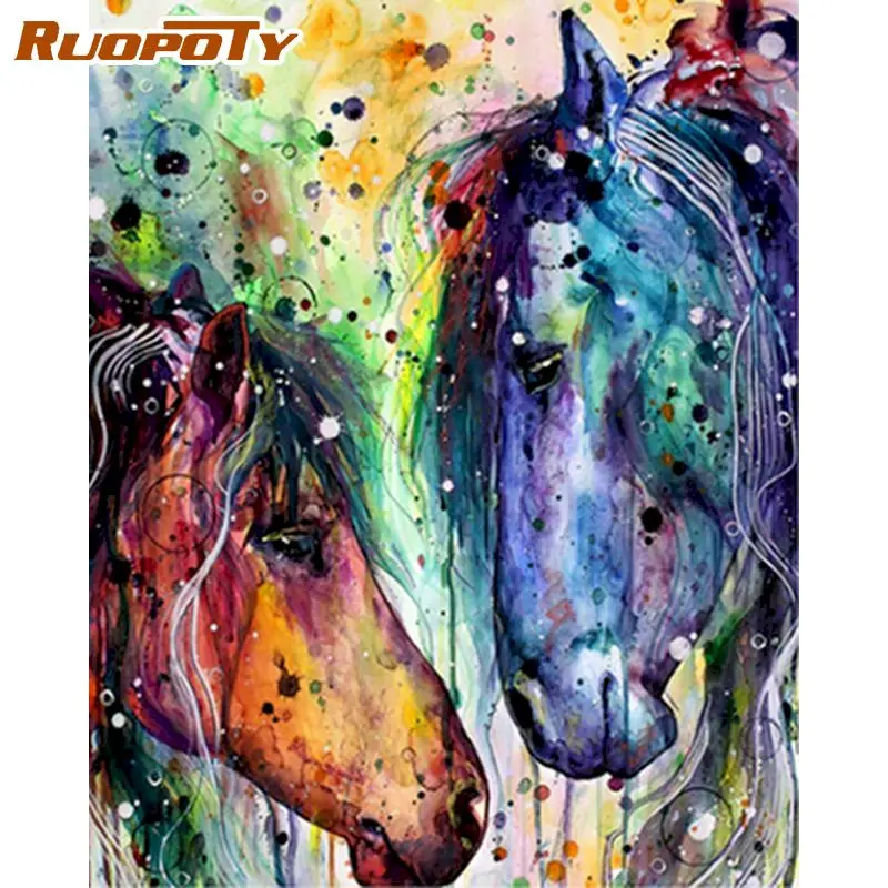

RUOPOTY Frame Animal Horse Full Set DIY Digital Paints By Numbers Oil Painting By Numbers Acrylic Wall Art For Home Decoration