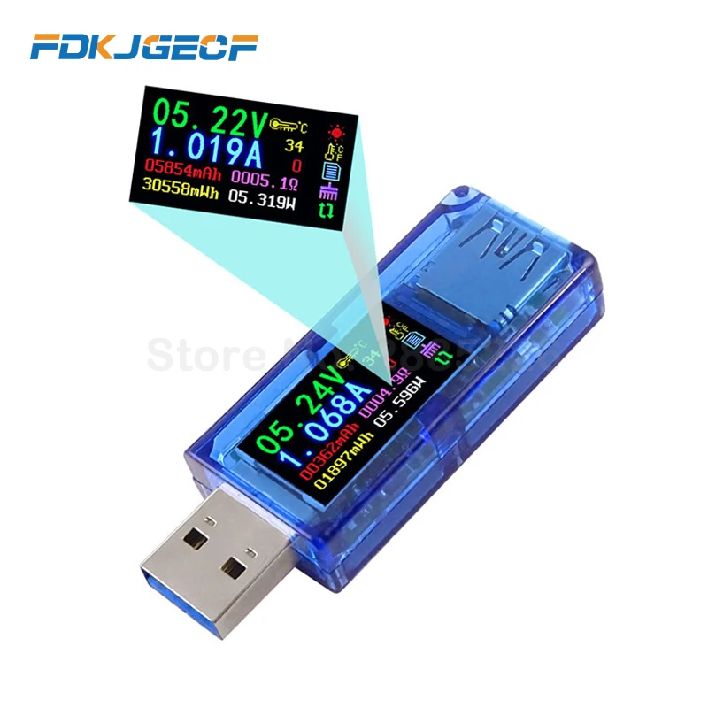 

AT34 USB 3.0 color LCD Voltmeter ammeter voltage current meter multimeter battery charge power USB Tester adjustable load module