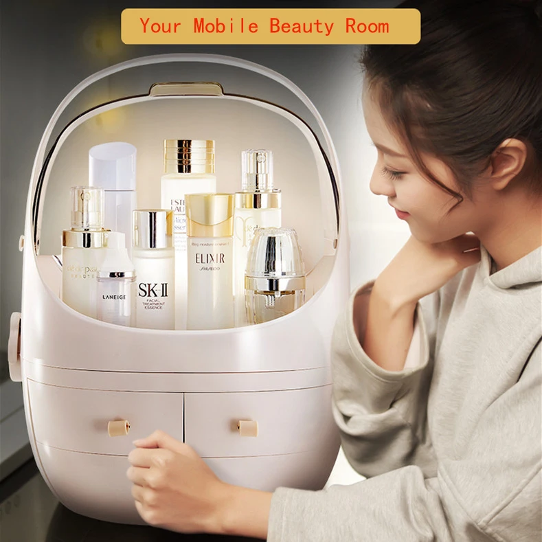Large Capacity Makeup Organizer Storage Box Portable Jewelry Container Dustproof Drawer Waterproof Your Mobile Beauty Room 2