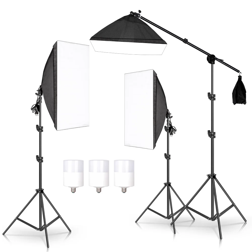 Kit de iluminação softbox para fotografia profissional, ideal para gravação de vídeo e youtube, estandes com um braço