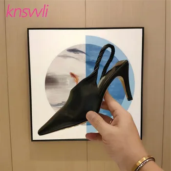 

Leather Pleated High Heels Women Pumps Little Square Toe Runway Party Shoes Woman Designer Summer Slingback Brand Women Sandals