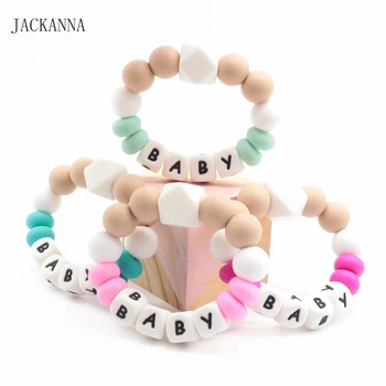 

Personalized Name Baby Teether Bracelets DIY Teething Bracelet Silicone Beads Nursing Rattle Chew Toy Newborn Silicone Teether