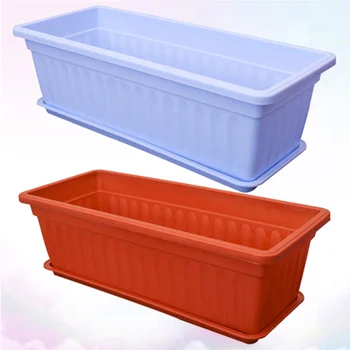 

2 Pcs Large Balcony Pot Gardening Rectangular Fruit Vegetable Flower Pot Plants Basket with Bottom Tray (Random Color)