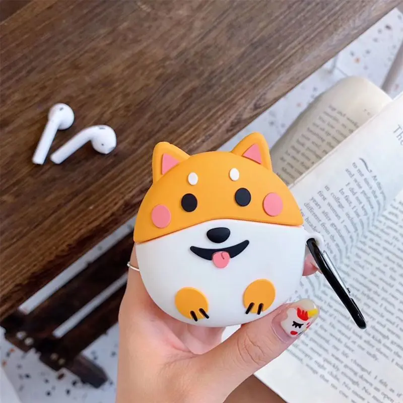 Lovely Dog Style Protective Case Silicone Cover with Carabiner for Airpods 1/2 for smart watch