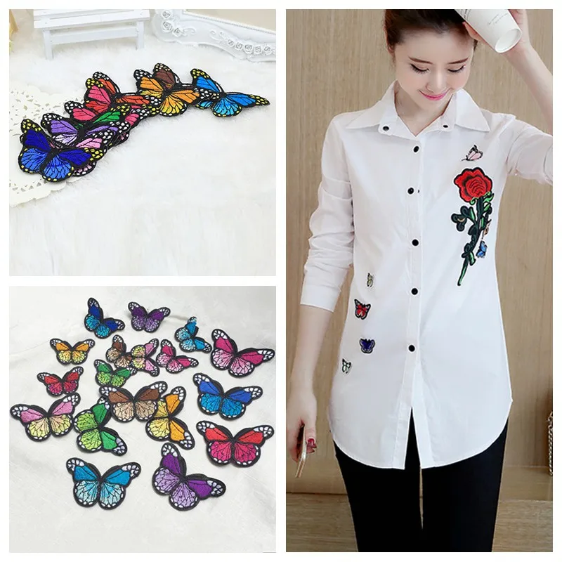 

Han Noble Colorful Butterfly iron on Patches for Clothing Applique Embroidery Parches 10 Pcs Set7.6x4.2cm
