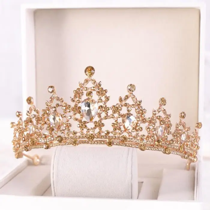 Wholesale Women Girl Diadem Blue Gold Tiaras and Crowns Crystal Hair Jewelry for Queen Princess Birthday Pageant Bride Wedding