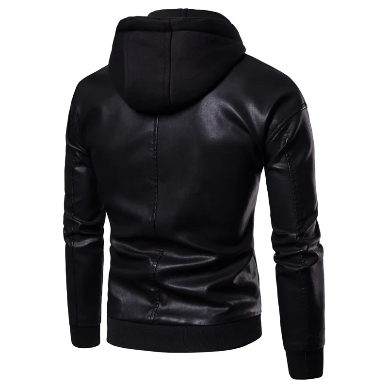 

Autumn And Winter New Style 2018 Men's Fashion Solid Color Removable Shoulder Mock Two-Piece Hooded Zipper Leather Jacket Jk20