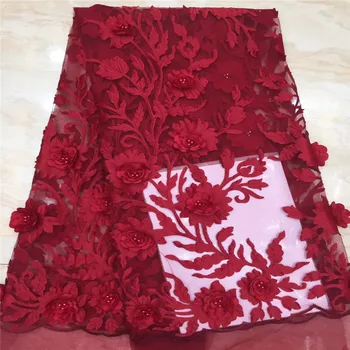 

Red African lace fabric 2019 high quality lace french mesh fabric beaded stones nigerian swiss lace fabrics for dress