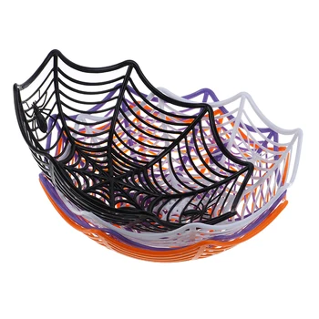 

Halloween Candy Basket Spider Web Black Orange Bowl Plastic Candy Box Decoration