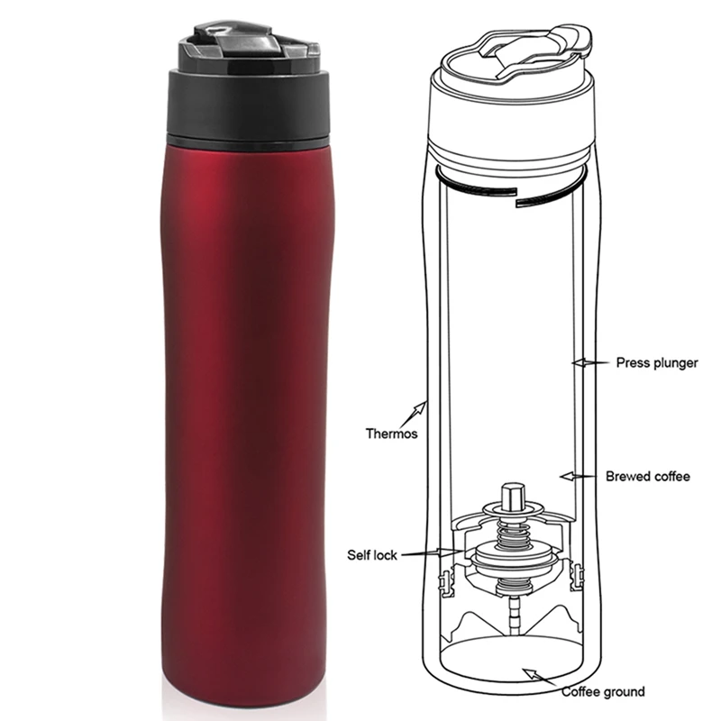 Original Portable French Press Coffee Maker Vacuum Insulated Travel Mug Premium Stainless Steel Hot And Cold Brew Great For Comm