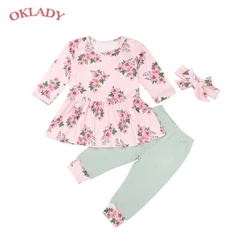 

OKLADY Toddler Baby Girl Clothes Set Autumn Girls Shirt Long Sleeve Floral Top and Pant and Headband Outfits Winter Set 6M-4T