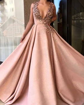 

New Muslim Evening Dresses 2019 A-line Deep V-neck Tulle Appliques Beaded Islamic Dubai Saudi Arabia Long Evening Gown Prom