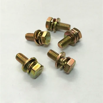 

5pcs M10 outer hex screws hexagon with spring pad washer combinations screw 8.8 grade color zinc bolt GB9074.17 20mm-50mm long