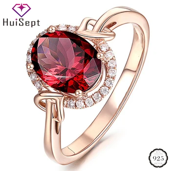 

HuiSept Luxury Silver 925 Ring for Female Oval Shape Ruby Gemstones Jewelry Rings Wedding Promise Party Gift Rose Gold Wholesale