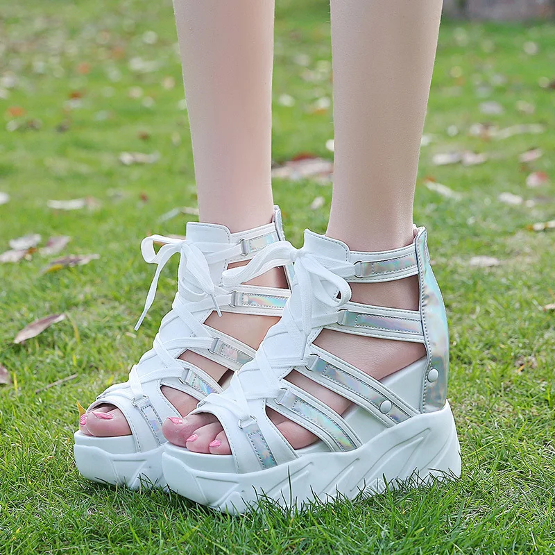 

Women Sandals 2019 Summer Ladies PU Platform Sandals 10CM Wedges Thick Bottom Casual Women Sneakers Comfortable White Sandals