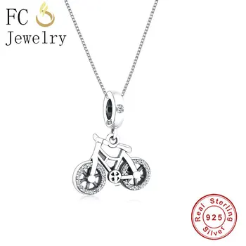 

FC Jewelry 925 Sterling Silver Bike Motorcycle Circle Zircon Clover Pendant Necklace Women Chain Collar Choker Birthday Trinket