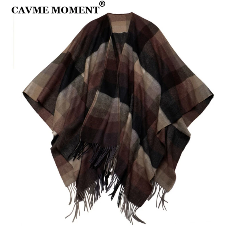 CAVME Pure Wool Pashmina Scarf Stole Plaid Shawl with Tassels for Women Ladies Large Scarf 130*170cm CUSTOM LETTERS