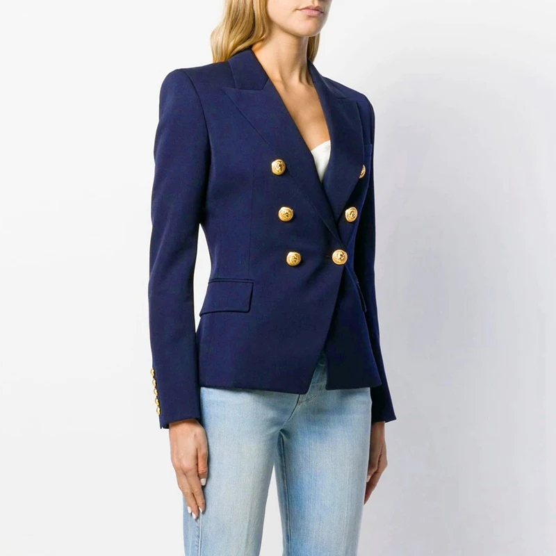 Laamei Blazer Jacket Women Double Breasted Metal Buttons Plaid Blazer Suit Jacket Office Lady Business Blazer Feminine Outwear