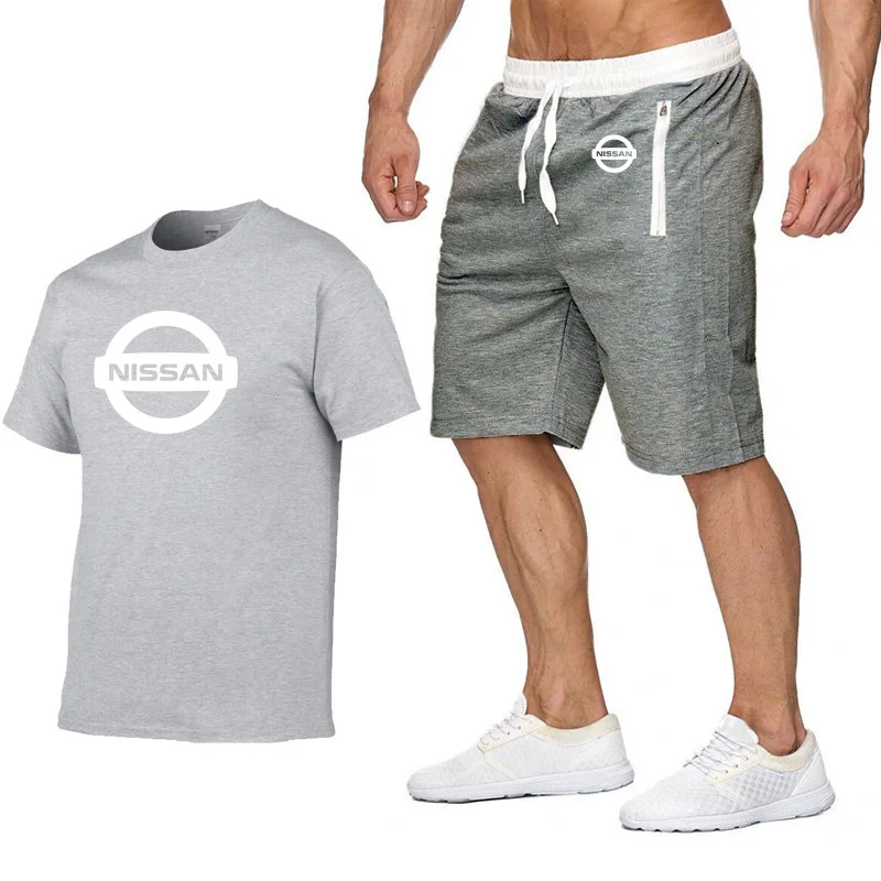 Мужская футболка с коротким рукавом и логотипом автомобиля Nissan, повседневная Летняя мужская футболка в стиле хип-хоп, высокое качество, хлопковые футболки, штаны, костюм из 2 предметов - Цвет: 814