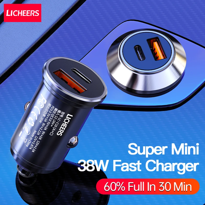 Licheers Car Charger USB 5A Phone Fast Charging 2 Port 12-24V Cigarette Socket Lighter for iPhone Xiaomi Huawei Power Adapter