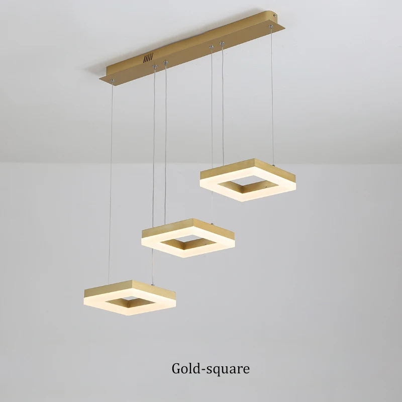 Gold-Square Круглый/квадратный современный светодиодный подвесной светильник, золотисто-коричневый алюминиевый домашний декоративный подвесной светильник для столовой, бара, кухни - Цвет корпуса: Gold-Square